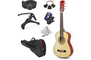 NEW! 30" Left Handed Natural Wood Guitar With Case and Accessories for Kids/Boys/Beginners (Natural)