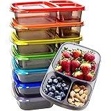 Youngever 7 Pack Bento Lunch Box, Meal Prep Containers, Re-usable 3 Compartment Plastic Divided Food Storage Container (Rainb