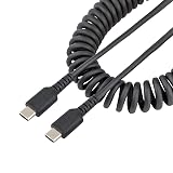 スターテック StarTech.com 高耐久USB-C ケーブル 1m コイル(伸縮)型/アラミド繊維補強/オス-オス/USB 2.0 Type-C ケーブル/タイプC 充電 カールコード R2CCC-1M-USB-CABLE ブラック