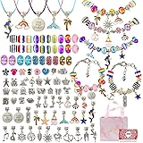 AKILION Girls Toys Charm Bracelet Making Kit, 99PCS Jewellery Making Kit with Beads Charms Bracelets & Necklace String, DIY C