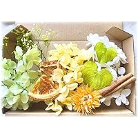 【花材アソートBOX】アジサイ カスミ草 プリザーブドフラワー ドライフラワー ハーバリウム ワックスサシェ キャンドル レジン (オレンジ×グリーン)