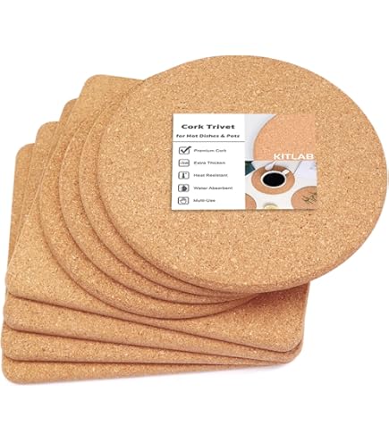 Cterwk 4PCS High Density Thick Round Cork Trivets For Hot Dishes, 4 Inch Heat Resistant Cork Coaster Hot Pads 4 4 0 2