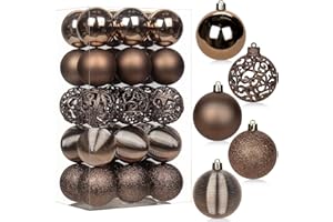 Villa Como クリスマスボール オーナメント ツリーオーナメント 30個セット 6cm おしゃれ クリスマスパーティー ハロウィン デコレーション 装飾 インテリア 雑貨 新年飾り クリスマスプレゼント キラキラ (ブラウン, 6CM)