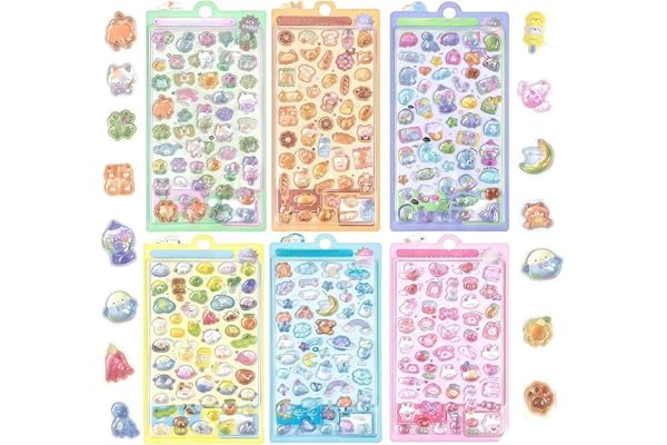 ステッカー 【6枚セット】ぷくぷく シール 立体 ごほうびシール 丸っこくて 可愛い デコシール 女の子 貼り付け可能 手芸用品 携帯電話飾り/DIY/手帳用 贈り物向け