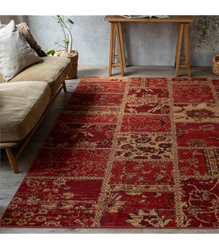 ペルシャ赤い絨毯、カーペット　大きい Amazon | カーペット ラグ ペルシャ風 絨毯 プリント 赤 レッド