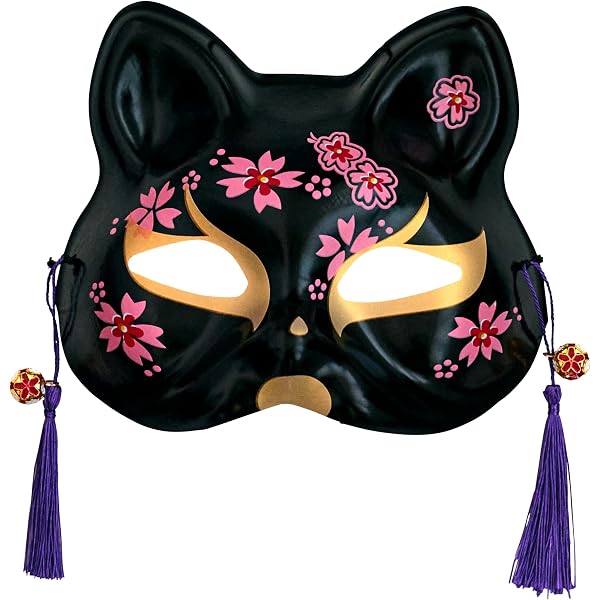 Amazon | [株式会社 山本人形] 猫の半面お面 黒金色 ブラックゴールド