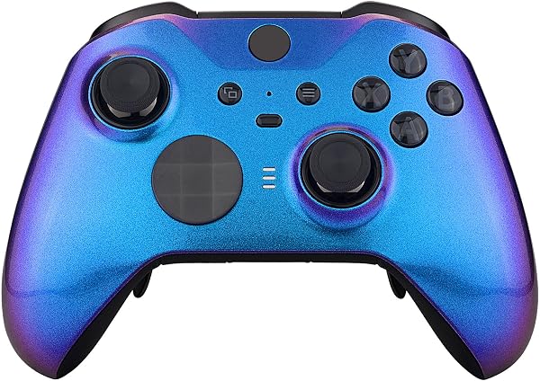 eXtremeRate xbox one elite series 2 (モデル1797)コントローラーに対応用メッキ交換フェースプレートシェル、xbox elite series 2 coreコントローラーに対応用ソフトタッチ正面シェルケース&アクセントリング【カメレオンパープルブルー】 - 1