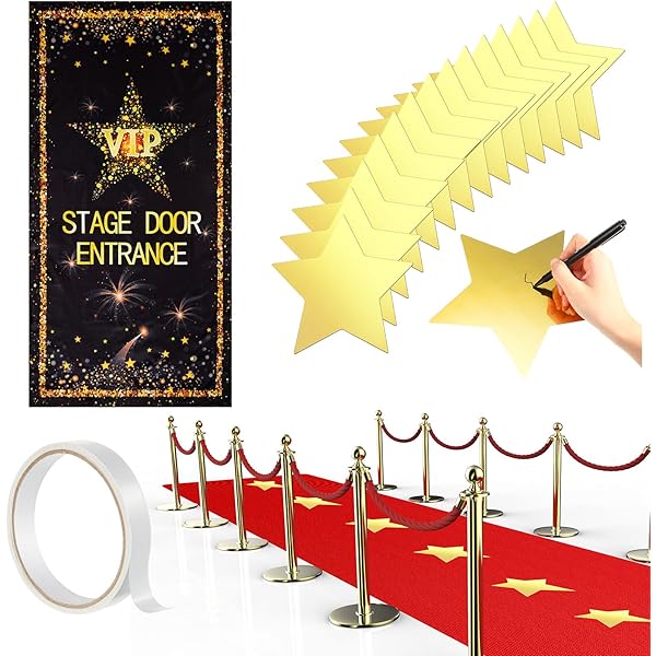 Beistle VIP Bühneneingang Türabdeckung - Goldene Sterne Auf Schwarz - 76x152 Cm Partydekoration
