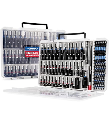 COMOWARE 55-Piece Magnetic Impact Nut Driver & Socket Set - Metric/SAE, 1/4" Hex, Cr-V Steel