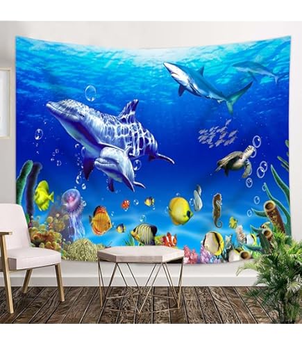Amazon.co.jp: ND タペストリー おしゃれ 海 海中 海底 イルカ 熱帯魚