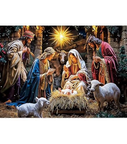 PICKFORU Jesus Stained Glass Jigsaw Puzzle - 1000+ Piece Nativity Christmas Puzzle, Colorful Mosaic Art For Adults (Difficult, Home Decor)