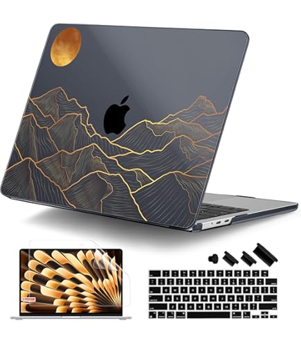 Seorsok Compatible With MacBook Air 13 Inch Case 2022 2021 2020 2019 2018 Release A1932 A2179 M1 A2337 Touch ID,Luxurious And Skin-Friendly Leather Plastic Hard Shell&Keyboard Cover,Beige Wave