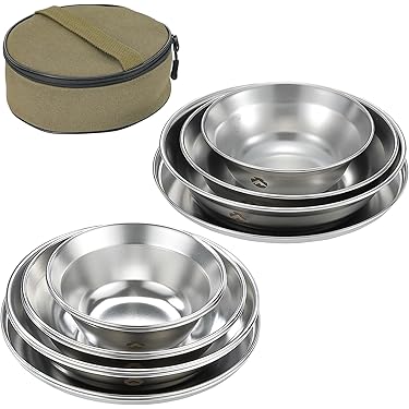 アウトドア ステンレス食器セット テーブルウェア キャンプ プレート ステンレス 食器 セット帆布