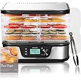 BelleLife フードドライヤー 食品乾燥機 ドライフルーツメーカー ドライフードメーカー新しいアップグレード 野菜乾燥機 電気食品脱水機 5層大容量 無添加おやつ ドライフードメーカー 【専用レシピ&専用マジックシート】 最大8段まで拡張 6層