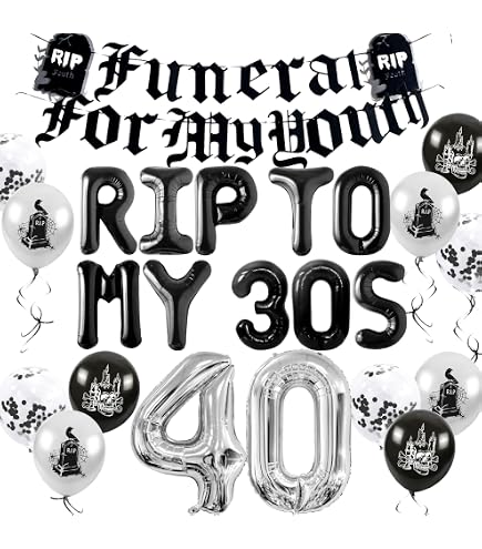 RIP Thirties Tortenaufsatz Aus Glitzerpapier - "Death To My Youth", Für 40. Geburtstag