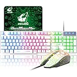 ゲーミングキーボード 有線 メンブレン ゲーミングキーボードとマウスセット マルチメディア 日本語配列 虹色LEDバックライト 19キー防衝突 PC 人間工学 キーボード ゲームやオフィスに最適 マウスパッド(ホワイト)