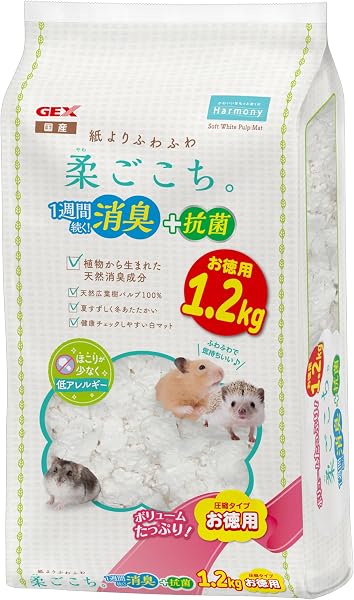 ジェックス 柔ごこち 1.2kg 紙よりふわふわ ホワイトパルプマット 天然広葉樹パルプ100% 消臭+抗菌 床材 ハムスター・小動物用 - 1