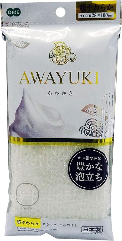 オーエ ボディタオル 超 やわらかめ ホワイト 約幅28×長さ100cm あわゆき 体洗い タオル 豊かな 泡立ち 日本製