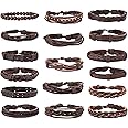 Jstyle 17Pcs Braided Leather Bracelet for Men Women Wooden Beaded Cuff Wrap Bracelet Adjustable