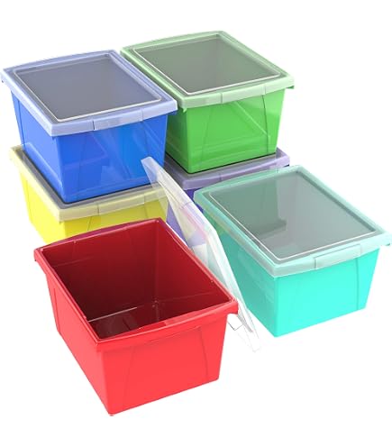 10 Pack Classroom Storage Baskets - Colorful Letter Size Trays For Papers, Supplies | Stackable Plastic Bins | A4 Paper Organizer | For School, Office, Home - View #5