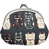 丸全 がま口財布 和柄財布 男物3.3寸がま口 招き猫クロ 0
