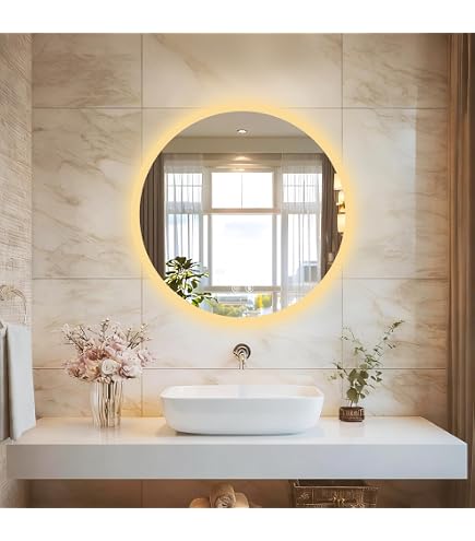 Amazon.co.jp: 洗面台 鏡 浴室 鏡 LED ミラー，60/70/80/90cm丸型 壁掛
