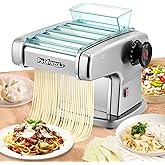 Poafamx 電動パスタマシン 製麺機 自動パスタメーカー 2.5mm/4mmカッター 9段階厚さ調整 135w ステンレス そば/餃子/うどん/生パスタなど 家庭用 業務用 (2カッター/110v）)