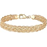 Barzel 18K Gold Plated Strand Braided Herringbone Mesh Bracelet - Made In Brazil, 7.5 Inches, Brass, no gemstone