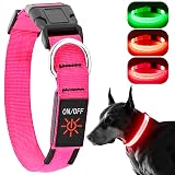 【本物のKOSKILL社】 LED光る首輪 犬用 散歩 夜 ライト USB充電式 小型犬 中型犬 大型犬 安全性 サイズ調整可能 視認距離500mで夜間も安心（ピンク, L）