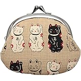 丸全 がま口財布 和柄財布 男物3.3寸がま口 招き猫ベージュ 0
