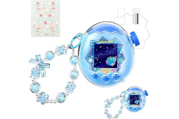 Seltureone【2026年新登場】Tamagotchi Paradise保護ケース 通信に対応 たまごっちパラダイスケース PC素材 可愛いストラップ飾り付き たまパラ専用PETフィルム 全周囲保護 衝撃吸収 耐久性 すり傷防止 ストラップ/ステッカー付き 紛失防止（ダイヤクリア）