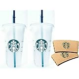 Starbucks 再利用可能なVenti 25オンス フロストアイスコールドドリンクカップバンドル スリーブ付き 2個セット