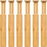 VaeFae Bamboo Adjustable Drawer Dividers, 6cm High, Large (6 Pack) | Expandable from 42.3 to 55.3cm, Drawer Organiser for Kit