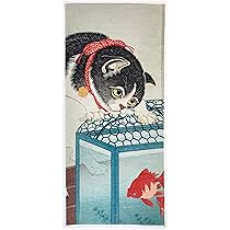 柿渋染めもんぺ【猫魚】手ぬぐい ハンドメイド ワイドパンツ 小原古邨 木版画 柿渋染めもんぺ【猫魚】手ぬぐい ハンドメイド ワイドパンツ