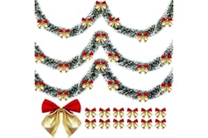 EEUOPQ クリスマス メッキモール キラキラガーランド 36個リボン付き 2m 3本 新年 飾り クリスマスツリー オーナメント モール デコレーション 装飾籐 藤蔓 パーティー イベント 幼稚園 (赤金)