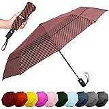 EEZ-Y Compact Travel Umbrella w/Windproof Double Canopy Construction - Auto Open/Close Button