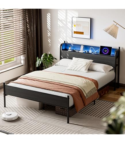 Amazon｜IKIFLY ベッドフレーム セミダブルベッド 収納宮棚付き