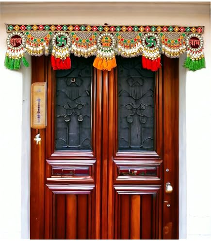 Jhoomar Decorativo Appeso Quadrato Colorato Con Fiori Mogra - Decorazione Soffitto/Parete Per Matrimoni, Diwali, Natale, Feste - Dimensioni 10x4 Pollici