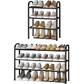 STO STO 3-Tier Expandable Shoe Rack for Closet, Entryway, 16 Pairs, Black | 17.7"-33.1" Adjustable Metal Shoe Organizer for F
