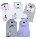 ワイシャツ メンズ 長袖 ボタンダウン 細身 ビジネス シャツ 5枚組入り 多色選択