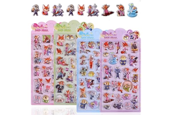 3dシール ズートピア立体シール 可愛い ボンボ 4枚セッステッカー キラキラ 携帯電話飾り用 DIY用 手帳用 貼り付け可能 手芸用品 贈り物 子供 女の子 (B) (P)