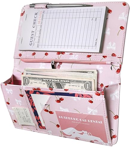 Server Books For Waitress,Waiter Book Server Organizer With Zipper Pocket,PU Leather Waitress & Waitstaff Book Wallet With Card Slot Guest Check Holde-Cat Headset Music Abstract Art