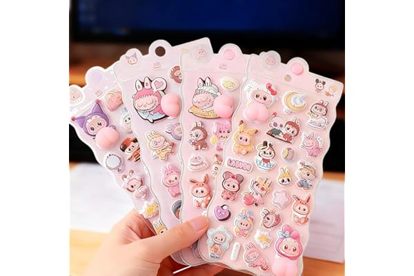 シール 可愛い 6/4枚立体 ボンシール ハローキティ手帳用 子供DIY用 日記帳用 貼り付け可能 手芸用品 スマホケース 手帳 diy 贈り物1シート入り (4, スタイル1)