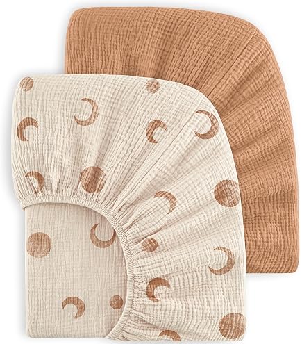 Bearmoss 2 Pack Muslin Cotton Bassinet Sheets - Fits Oval, Rectangle & Hourglass Bassinets (Blue Moon & Royal Blue)