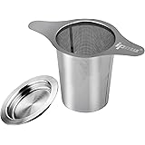 Ipow 茶こし ティーストレーナー ステンレス製 茶葉濾過 深型 マグ、カップ、ポット用茶漉し 双持ち手と蓋がある