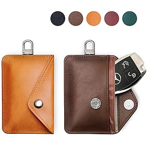 【2020最新機能強化版】 ZENDO リレーアタック防止用スマートキーケース-電波遮断ポーチ-リレーアタック対策-車盗難防止 コンパクトサイズ 全車種対応 2枚入り (ブラウン+キャメル)