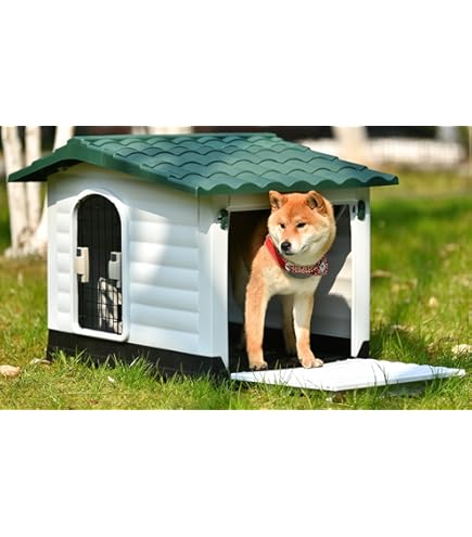 中型犬用屋外犬小屋 ホワイトとグリーン 犬小屋 屋外用 大型犬 暖かい 屋外 犬小屋 犬小屋 屋外用 大型犬