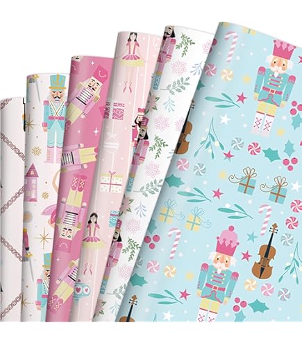 Whaline 12 Sheets Christmas Wrapping Paper - Not Roll - Pink Xmas