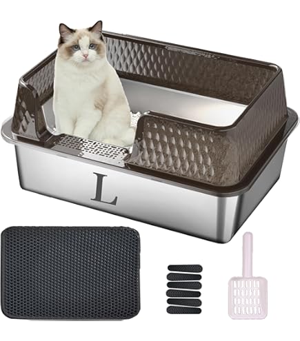 Stainless Steel Cat Litter Box with Lid,XL,19.7 L x 13.8 W x 11.8