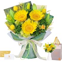 Amazon｜プリザーブドフラワー 花束 ブーケ ひまわり3本 黄色 香りあり